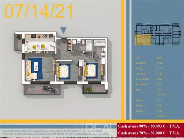 Apartament 3 camere -  Direct Dezvoltator - 12 minute Metrou Teclu