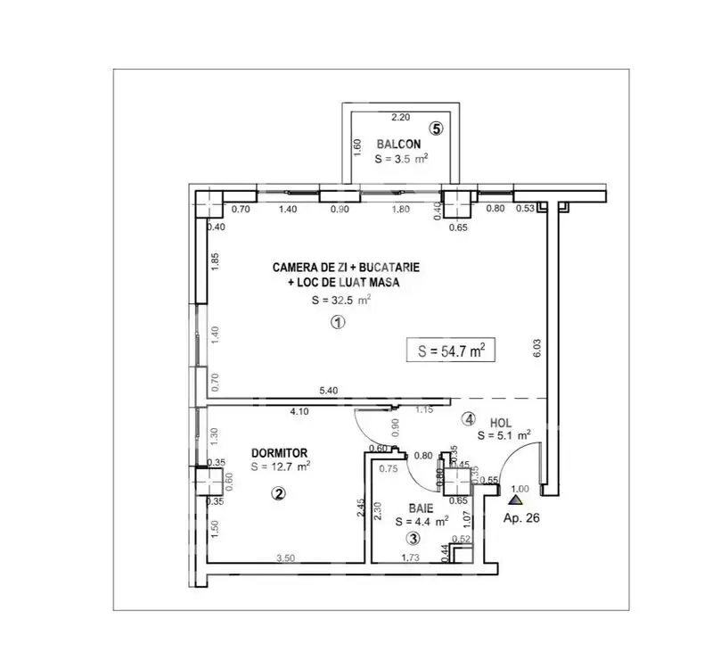 Apartament nemobilat cu 2 camere open space zona Simion Barnutiu