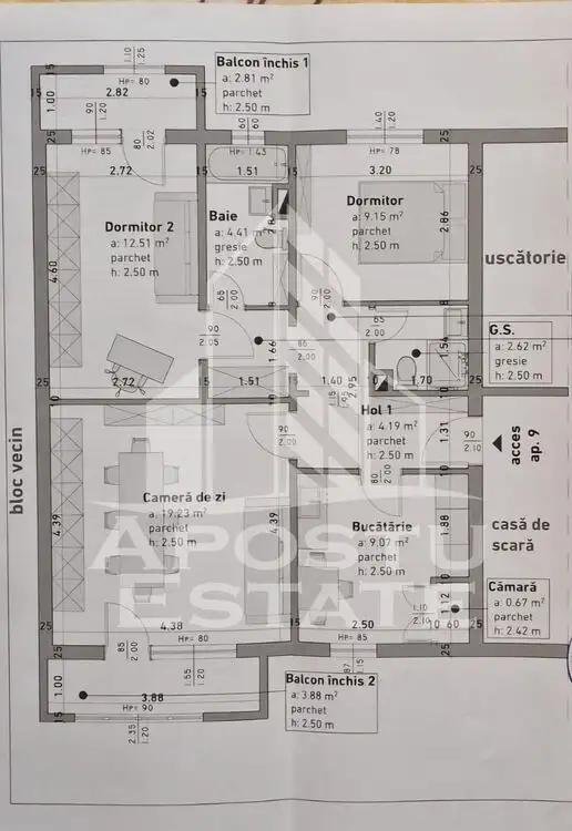 Apartament cu 3 camere, 2 bai, centrala proprie, zona Calea Lipovei