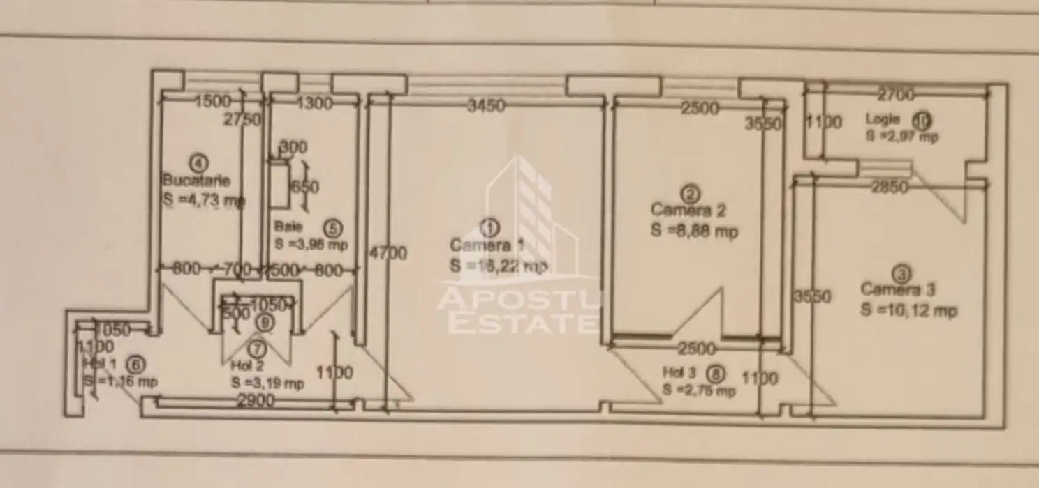 Apartament cu 3 camere, etaj intermediar, zona Dacia