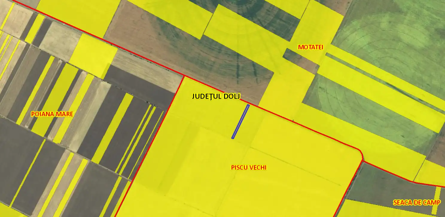 Teren extravilan arabil in suprafata de 2310 mp situat in comuna Piscu Vechi tarla 1, parcela 44