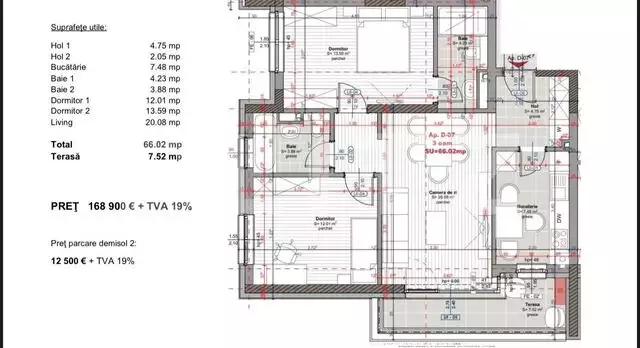 Apartament 3 camere, 66 mp, terasa, zona Iulius Mall