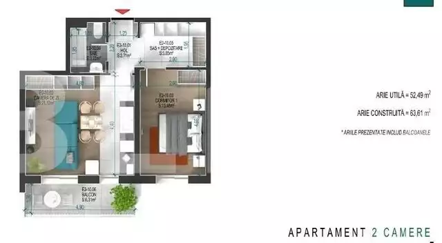 Apartament cu 2 camere, decomandat, 63.61 mp, zona Titan-Ozana	