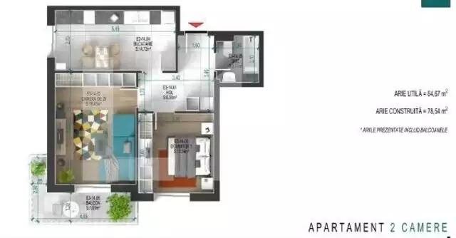 Apartament cu 2 camere, decomandat, sc 78.54 mp, zona Titan-Ozana	