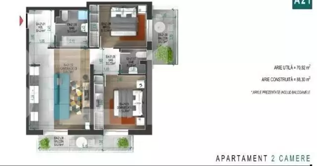 Apartament cu 3 camere, decomandat, 88.30 mp, zona Titan-Ozana