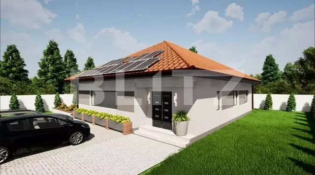 Casa eco cu panouri fotovoltaice, 4 camere, plan parter, 120mp utili, Harman
