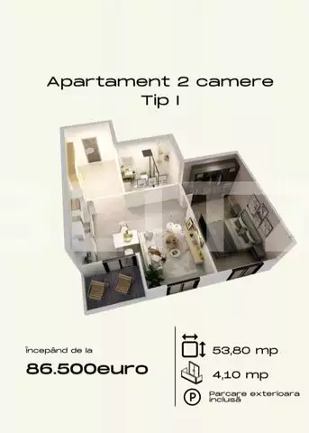 Oferta! Apartament de 2 camere, 53.8mp utili, cochet, Torontalului