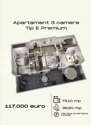 Apartament de 3 camere, 71mp utili, cochet, Torontalului
