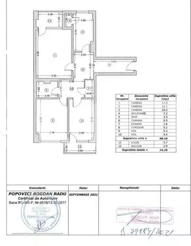 Apartament de 3 camere, 69 mp, decomandat, Mega Mall