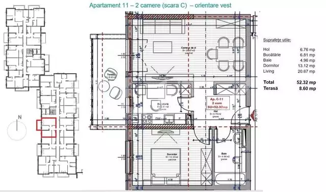 Apartament 2 camere, 52mp, tersa, in Park Lake Residence