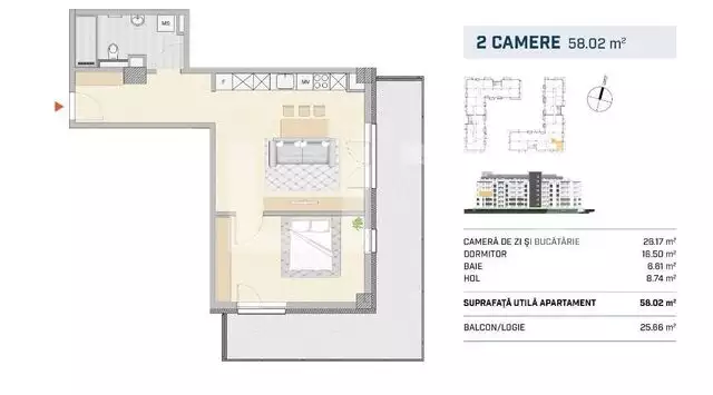 Apartament finisat, terasa generoasa SEMICENTRAL