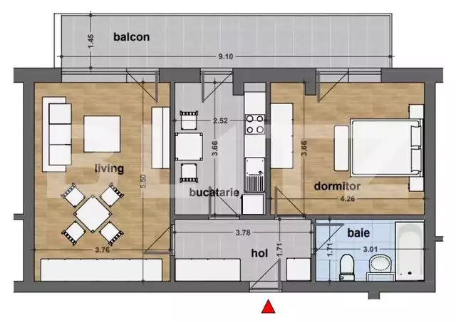 Apartament 2 camere, 67mp, Nou-Finalizat -Titan