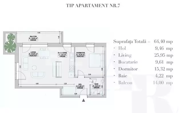 Apartament 2 camere, 64,4mp , BLOC NOU, zona- CETATE