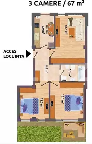 Apartament 3 camere, 67 mp, Capat CUG, FINALIZAT