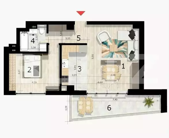 Apartament 2 camere, 58 mp, balcon, cartier Craiovei 