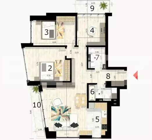 Apartament 3 camere, 98 mp, balcon, cartier Craiovei