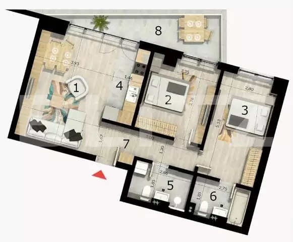 Apartament 3 camere, 99 mp, balcon, cartier Craiovei 