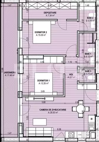 Apartament 3 camere, 91.41mp, parter, cartierul Brazda