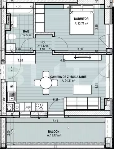 Apartament 2 camere, 56.53mp, cartierul Brazda