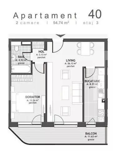 Comision 0! Apartament cu 2 camere, 54.74mp, zona Centrala 