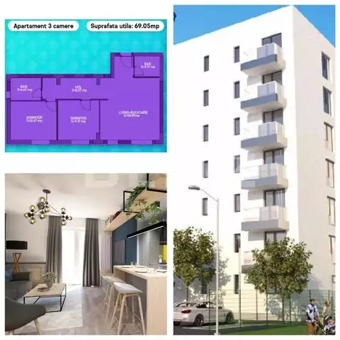 Apartament de 3 camere, 69 mp, parter,  intr-un ansamblu rezidential premium, zona Cornitoiu