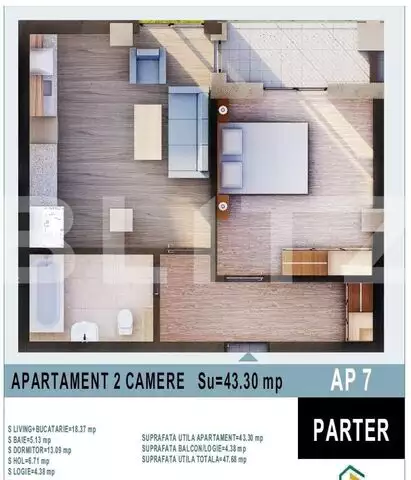 Apartament 2 camere, 43mp utili, Calea Moldovei!