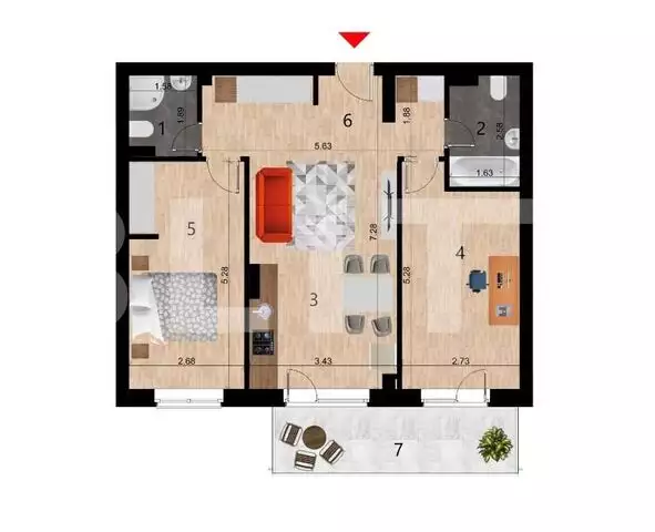 Apartament 3 camere, 64mp, bloc nou, zona Golden Tulip 