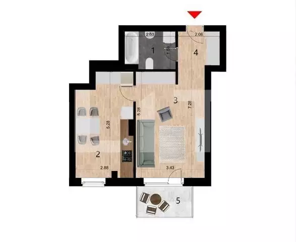 Apartament 2 camere, 41mp, bloc nou, zona Golden Tulip TVA inclus 