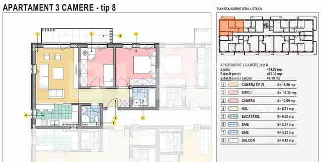 Apartament 3 camere, 59mp utili, Calea Moldovei!