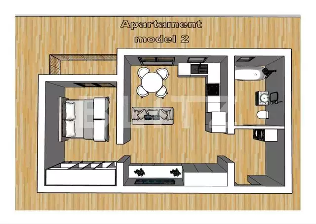 Apartament cu 2 camere, 52 mp, balcon, zona de Centura