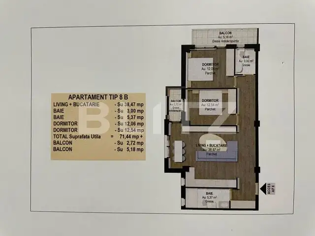 Apartament 3 camere, etaj 1, 71.44 mp, semidecomandat, în Fălticeni