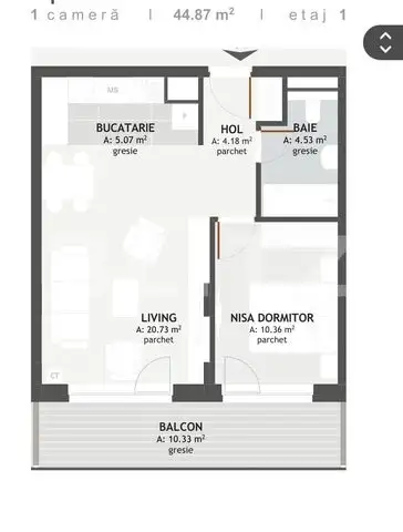 Apartament cu CF de 2 camere, 45 mp,orientat VEST, Bloc Premium