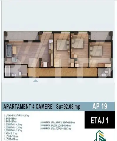 Apartament de 4 camere, bloc nou, 92,08 mp Calea Moldovei