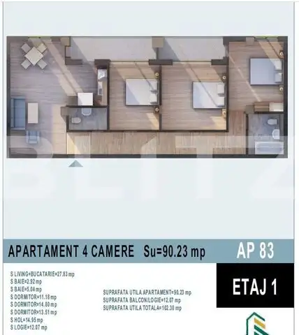 Apartament de 4 camere, 90mp utili, bloc nou