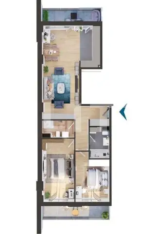 Apartament 3 camere, 82 mp, terasa 18 mp, bloc nou, zona Iris