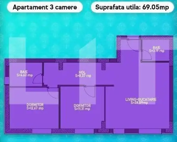 Apartament 3 camere, 69 mp, parter, in ansamblu rezidential Cornitoiu