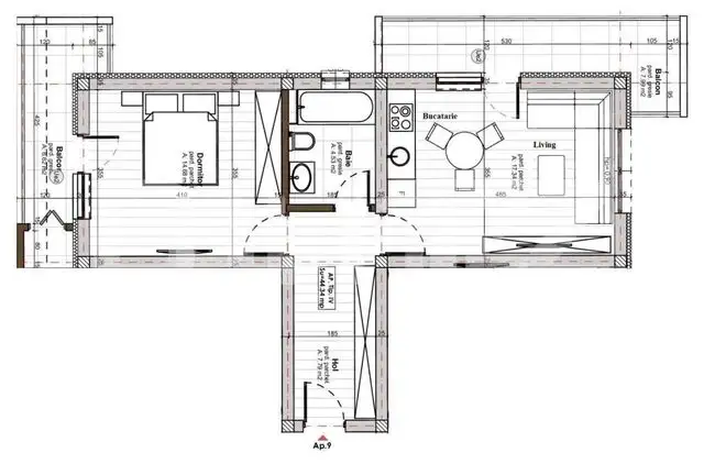 Apartament de 2 camere, 44mp, in Apahida