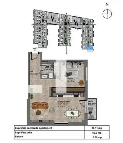 Apartament de 2 camere, 61 mp, mobilat utilat, zona Corneliu Coposu