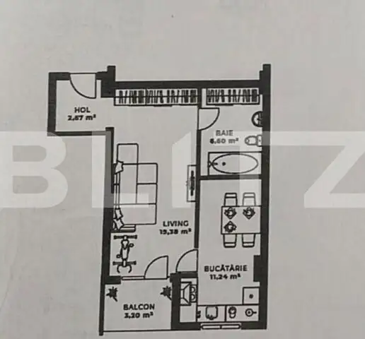 Apartament semifinisat de 40 m2 etaj intermediar, balcon, zona Iulius Mall