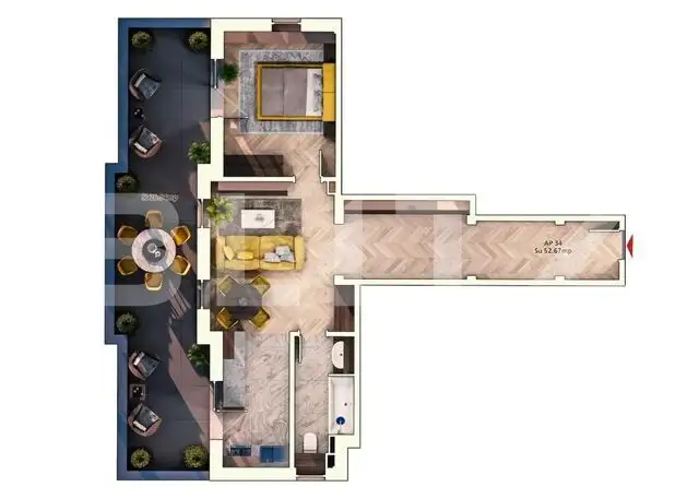 Apartament 2 camere, 52 mp, 27 mp terasa, parcare subterana