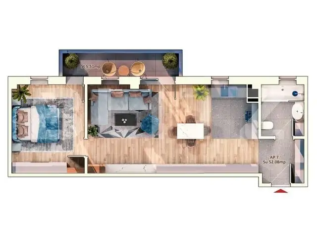 Apartament 2 camere, 52 mp, 6 mp balcon, parcare subterana