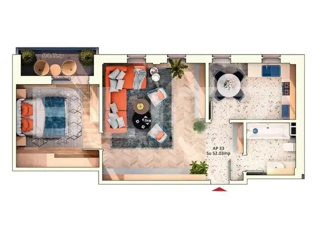 Apartament 2 camere decomandat, 55 mp, 4 mp balcon,parcare subterana