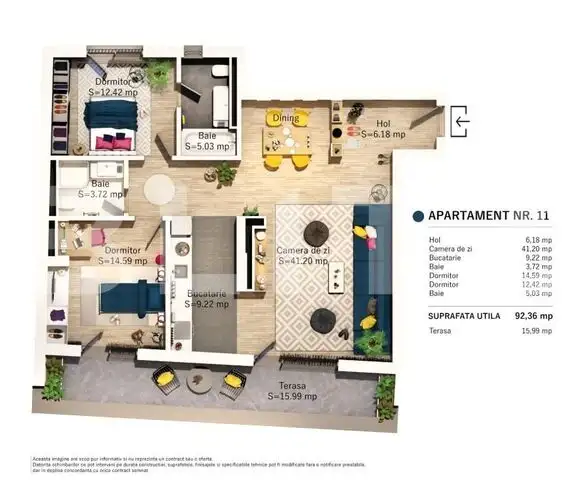 Apartament 3 camere , 92.36 mp ,  zona Parcul Central 