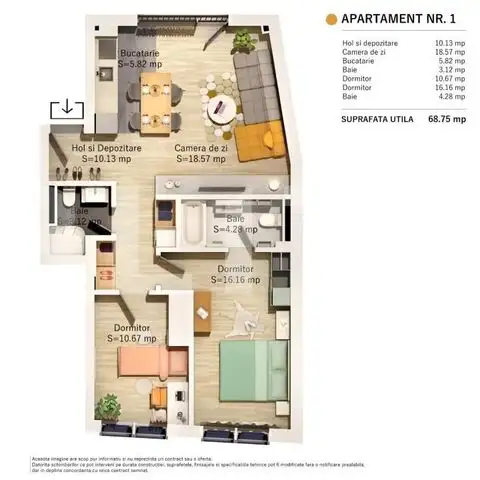 Apartament 3 camere, 68.75 mp, zona Parcul Central 