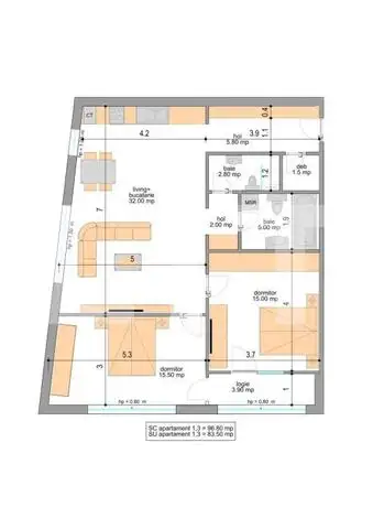 Apartament 3 camere, decomandat, 83.50 mp, zona Centrala