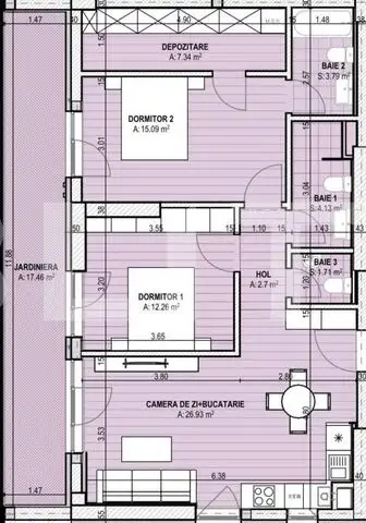 Apartament, 3 camere, 90 mp, Brazda, zona Guliver