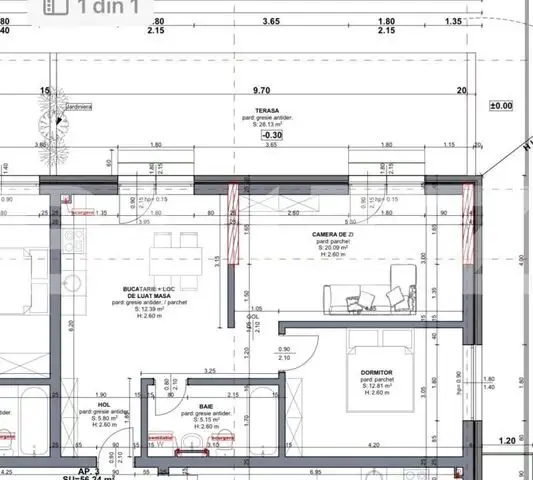 Apartament 3 camere, terasa 30 mp, orientare S-V, Beta Residence 