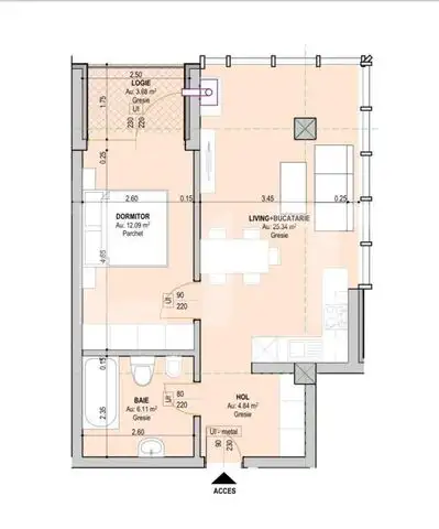 Apartament 2 camere, 52 mp utili, etaj intermediar, zona Centrala