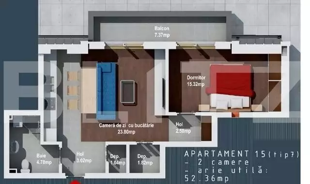Apartament 2 camere, 52 mp, boxa, CF, zona Regal