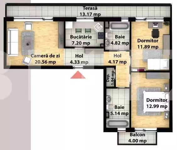 Apartament cu 3 camere, 77 mp, terasa, strada Subcetate 
